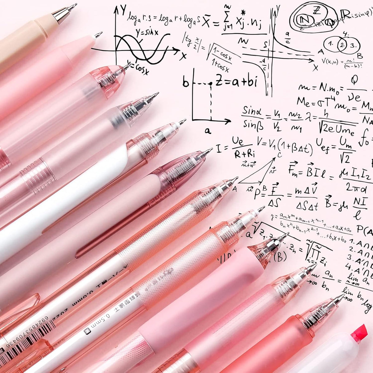 Four Candies Rose Series Gel Pens, Cute Writing Pens with Black & Pink Ink, 0.5 mm Smooth Fine Point, School Office Supplies Girly Stationery Aesthetic Desk Accessories for Women, Set of 12
