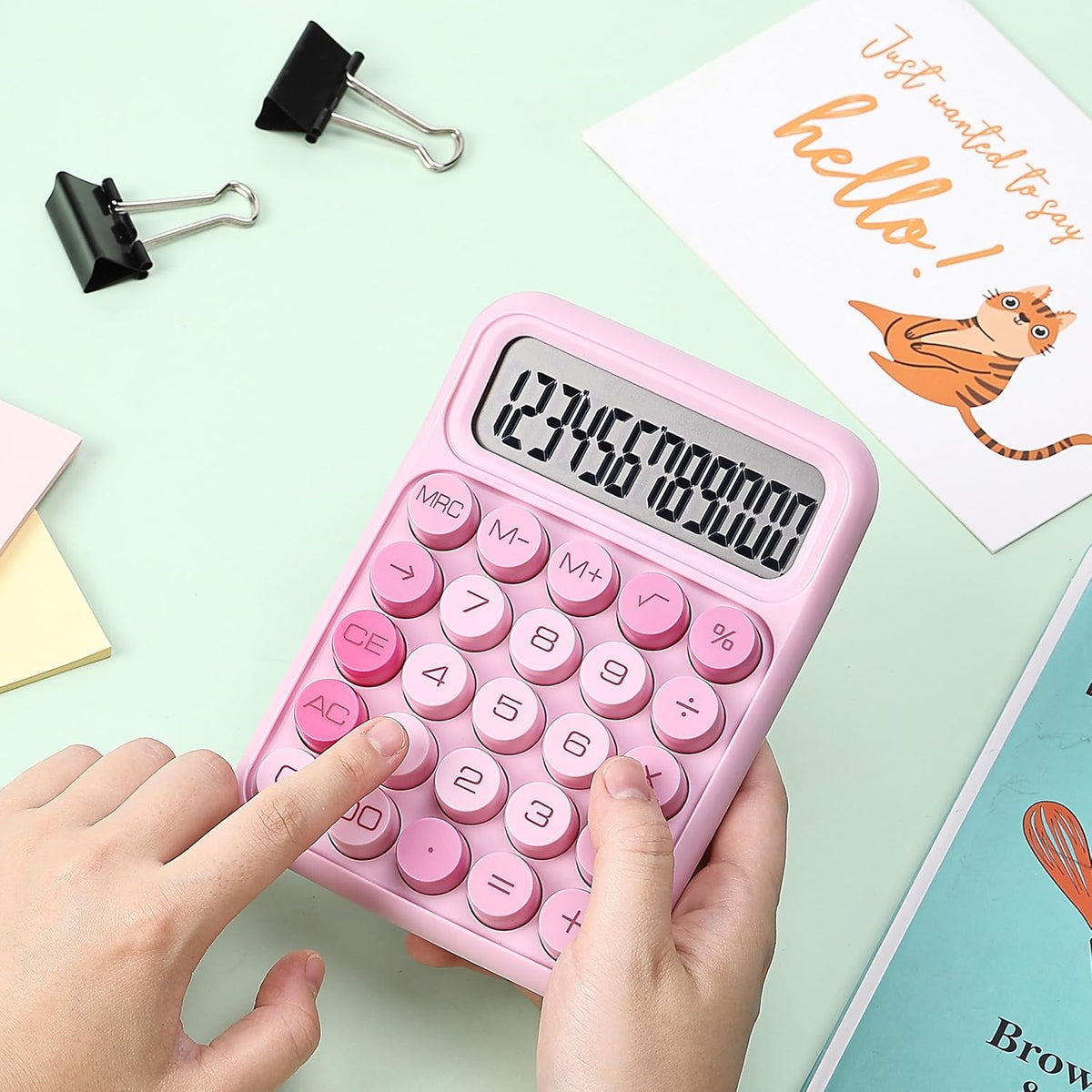Mr. Pen Mechanical Switch Calculator - 12 Digit Large LCD Display, Pink with Big Buttons