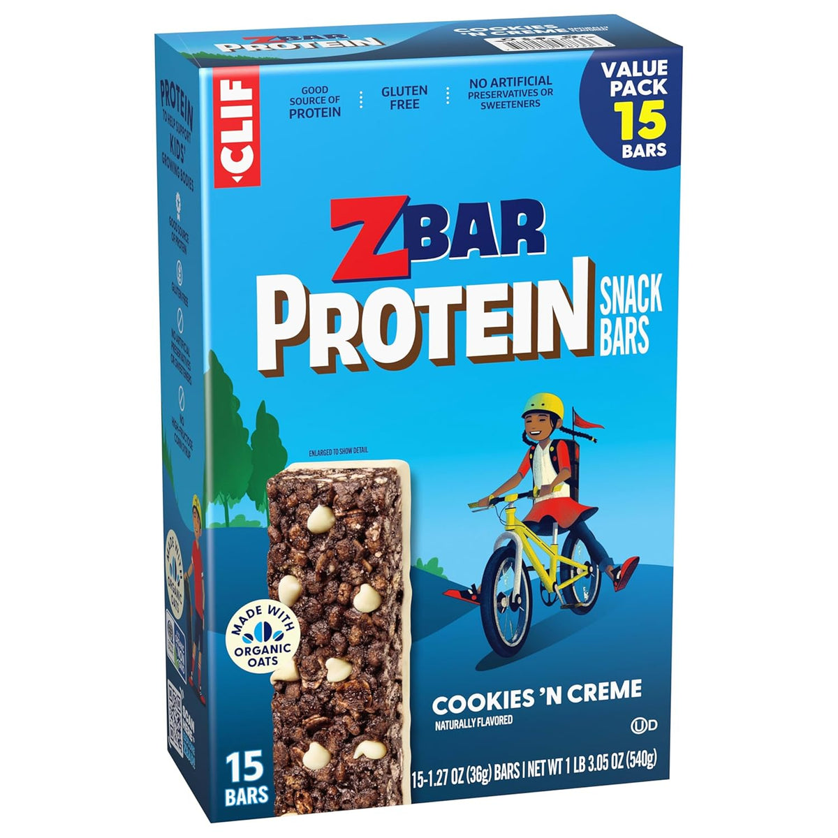 Zbar Protein Cookies 'N Creme Crispy Snack Bars, 15-pack, made with organic oats, non-GMO, 5g protein, gluten free