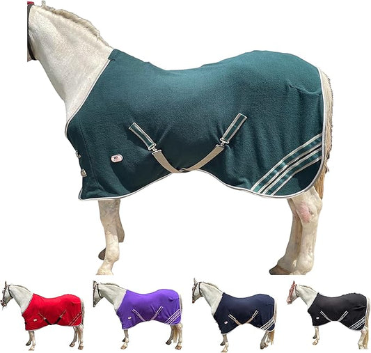 Majestic Ally Anti Pill Fleece Horse Blanket/Sheet with Silver Braided Rope (Hunter Green, 78)