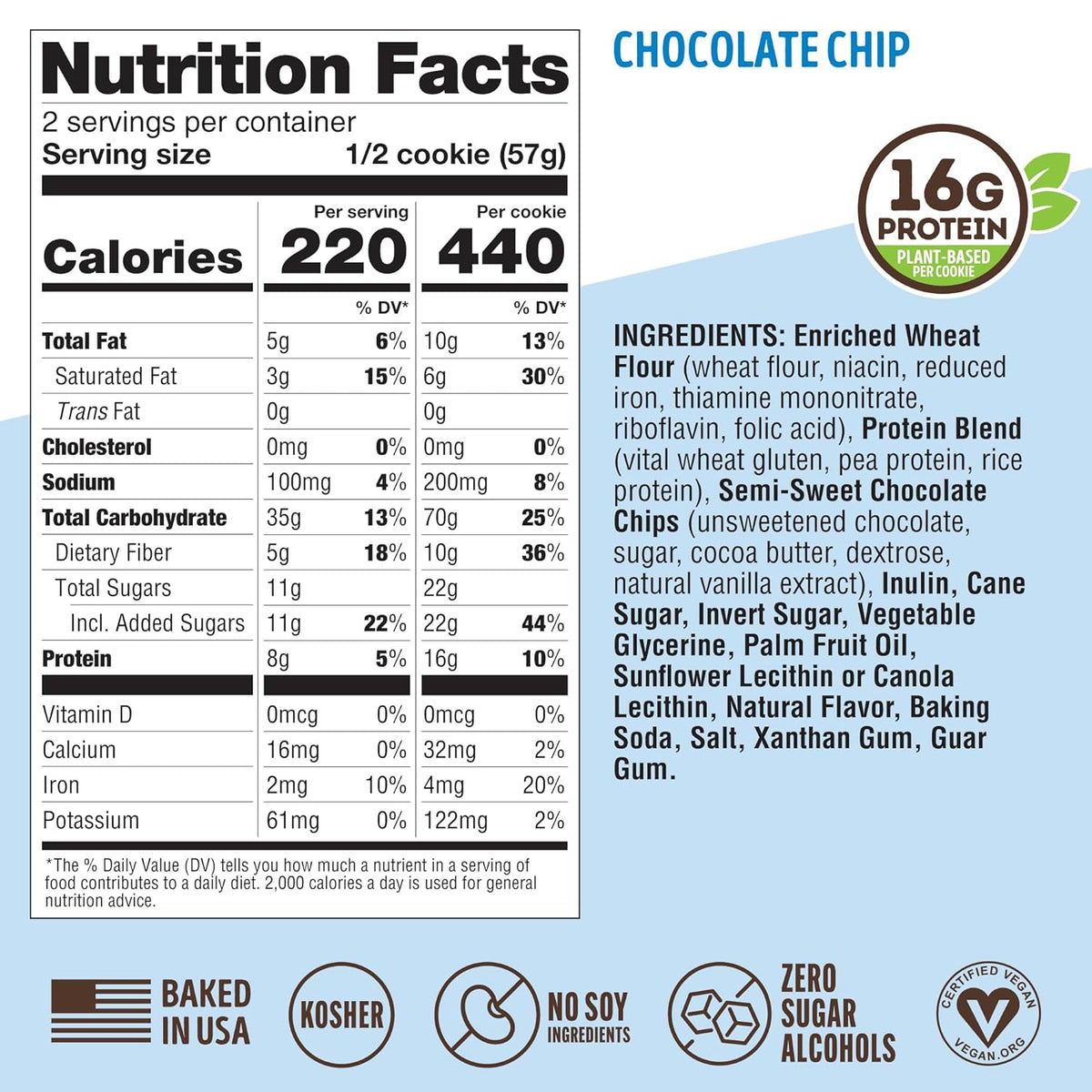 Lenny & Larry's Complete Chocolate Chip Protein Cookies, soft-baked, 16g plant protein, vegan, non-GMO, high fiber, 4 oz, 12-pack