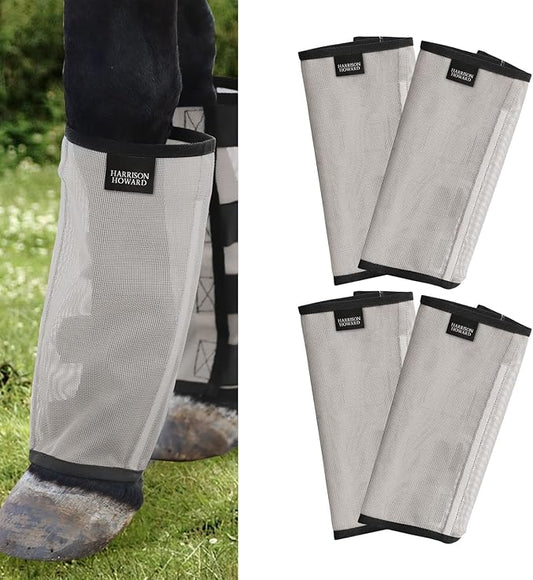 Harrison Howard Loose Fitting Fly Boots UV-Protective Extra Tough Mesh Ventilated Four Fasteners Stay-on Design Protect Horse Legs & Stomp-Reducing Set of 4 Silver Grey Yearling