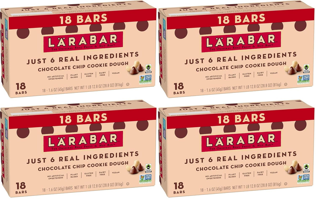 Larabar Chocolate Chip Cookie Dough Fruit and Nut Bars, Gluten Free and Vegan, 18 Ct, 28.8 oz