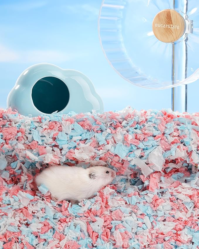 BUCATSTATE Hamster Bedding 101L, 99% Dust-Free Guinea Pig Bedding Odor Control Paper Bedding, Cozy Small Animal Bedding for Rabbit Rat Syrian Dwarf Hamsters Gerbils (Blue)