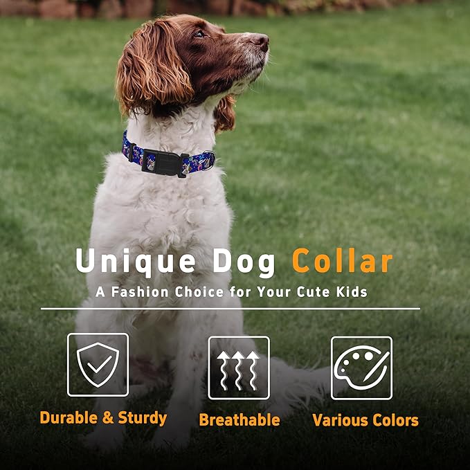 Dog Collar, Classical Birthday Gift Boys Girls Puppy Collar for Small Medium Large Dogs, Adjustable Soft Pet Collar with Safety Buckle for Male Females(Purple Birthday, S)