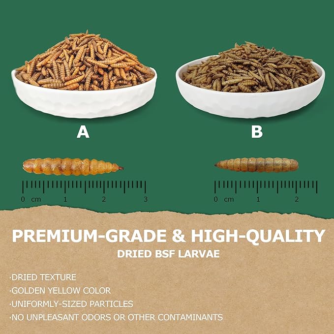 5LB Non-GMO Dried Black Soldier Fly Larvae, Superior Calcium Boost for Chickens, Better Than Dried Mealworms, Poultry Feed Ideal for Molting & Laying Hens, Wild Birds, Ducks | Top Grade BSF