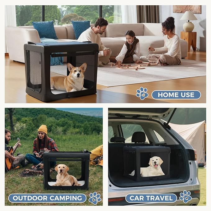 DUMOS Dog Crate 42 Inch Travel Cat Pet Carrier for Extra Large Dog, Portable Foldable Soft Pet Crate with Storage Bag & Washable Pad for Indoor Outdoor Dog Kennel Carrier (XL-80lbs, Black)