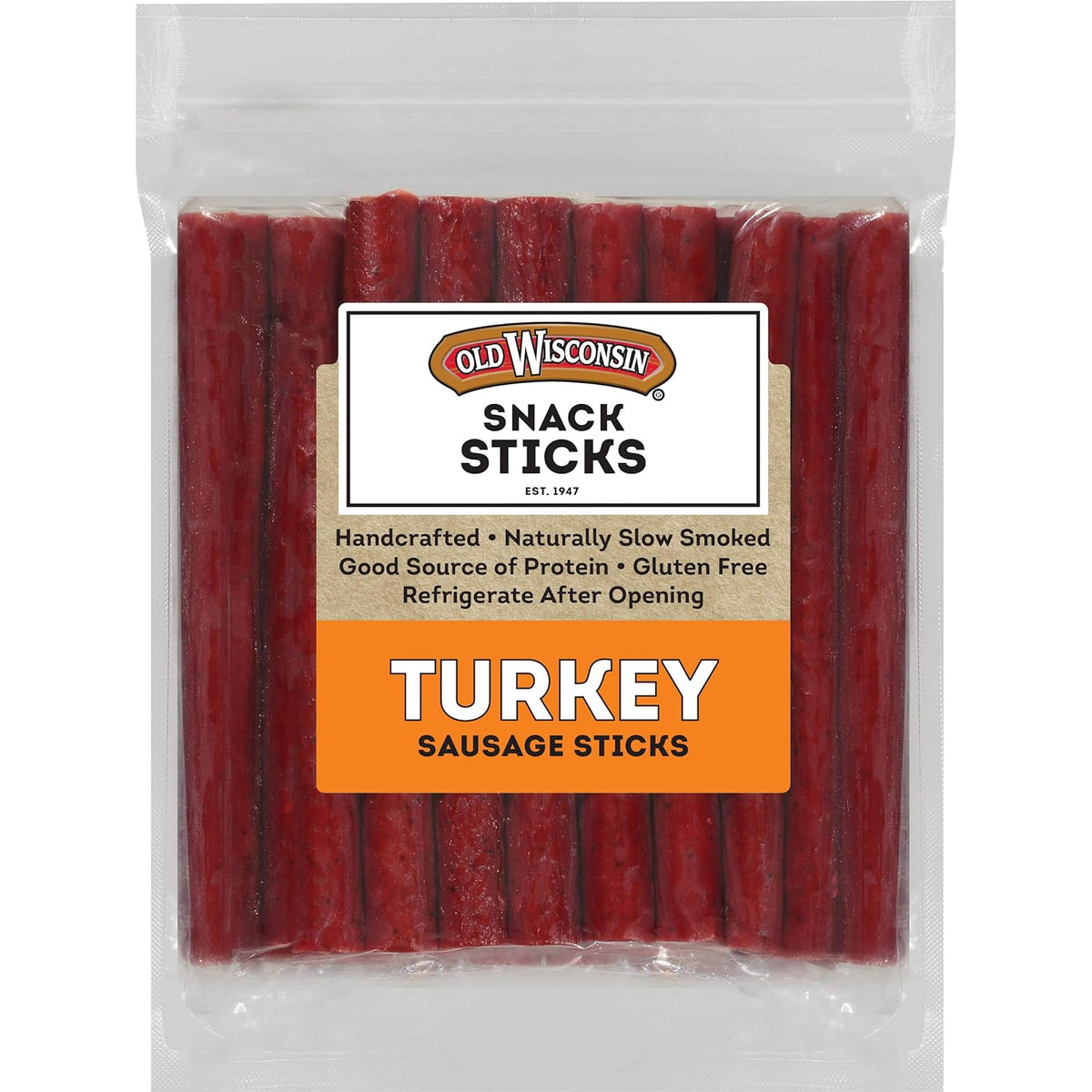 Old Wisconsin Turkey Sausage Snack Sticks, Naturally Smoked, Ready to Eat, High Protein, Low Carb, Keto, Gluten Free, 16 Ounce Resealable Package