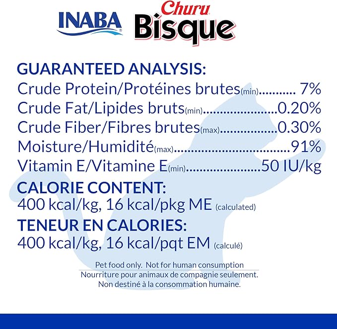 INABA Churu Bisque for Cats, Creamy Lickable Purée Side Dish with Vitamin E, 1.4 Ounces per Pouch, 12 Pouches, Tuna Variety