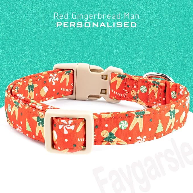 Faygarsle Christmas Dog Collar, Red Gingerbread Pattern, Plastic Buckle with Metal D-Ring, Holiday Pet Accessory, for Small Medium Large Dogs XS