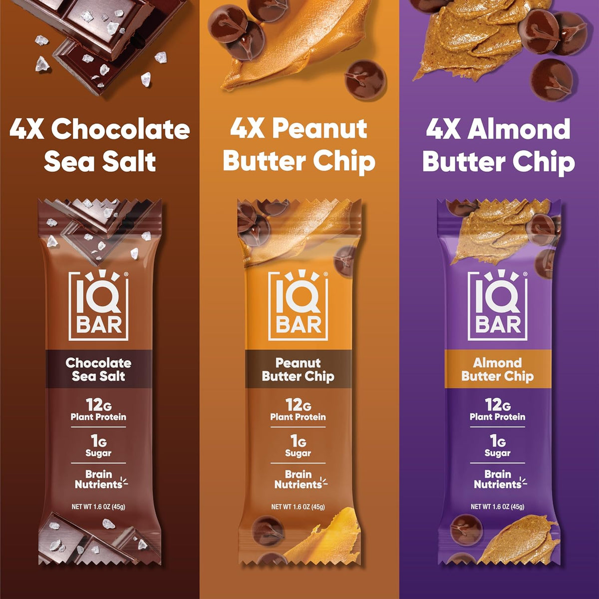 IQBAR Clean Plant Protein Bars - Chocolate Lovers Variety - 12 Count - Keto, Vegan, High Fiber, Gluten and Dairy Free, Low Sugar Snack - Brain and Body Nutrients for Focus, Energy, Meal Replacement