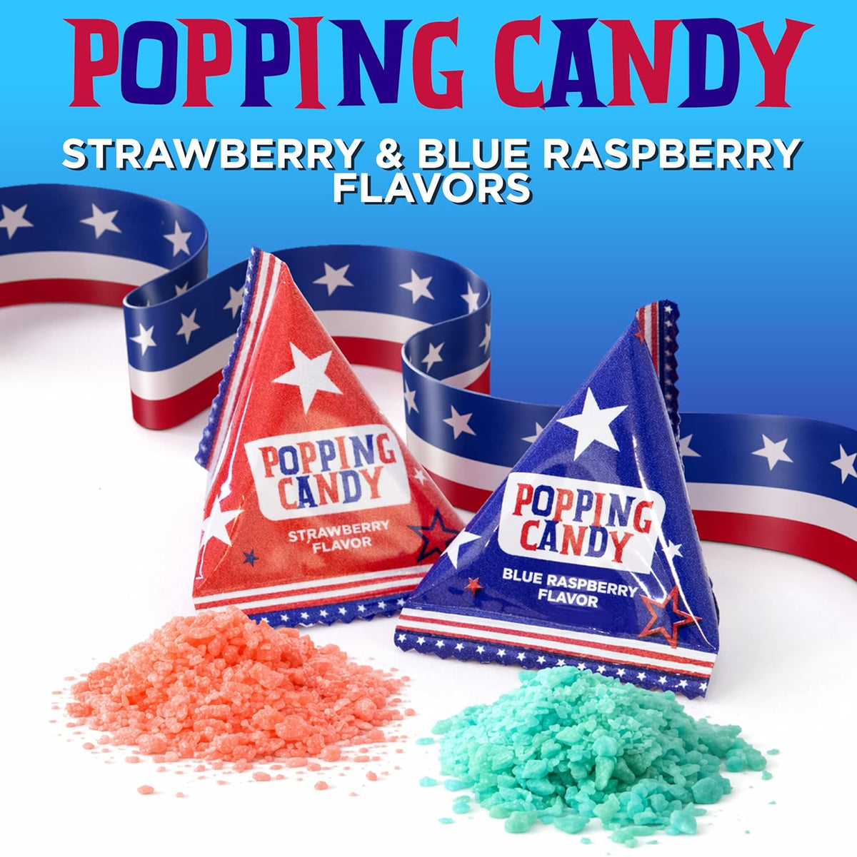 Patriotic Candy - 40 Count Pack - Popping Rocks Pouches - 4th of July Candy - Strawberry and Blue Raspberry Flavors - Individually Wrapped Party Favors by PartyWorks