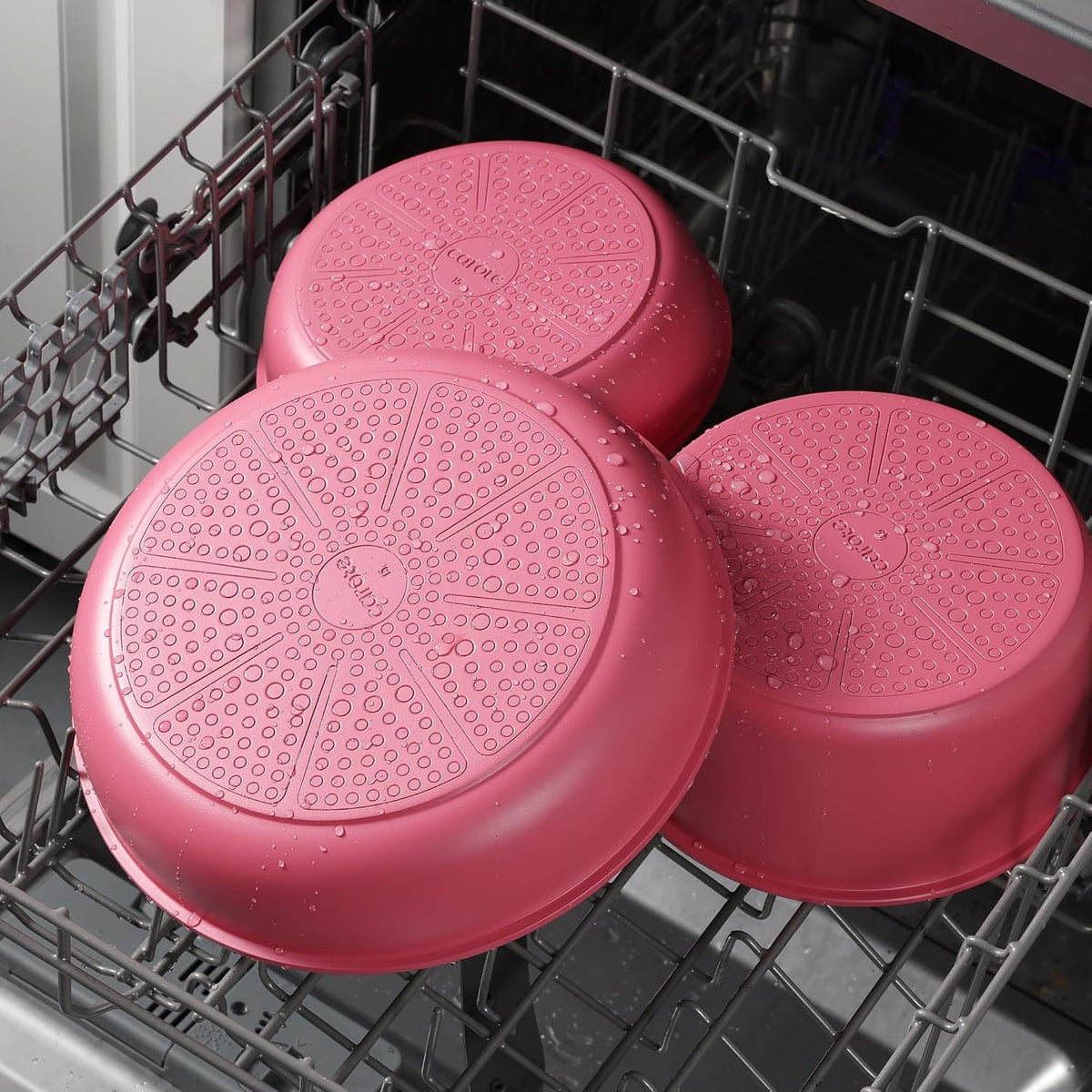 CAROTE Ceramic Pots and Pans Set Non Stick, Nonstick Kitchen Cookware Sets with Lid, Detachable Handle Sauté Pan Set, Non Toxic Frying Pan, Oven Safe, Induction Ready, Pink