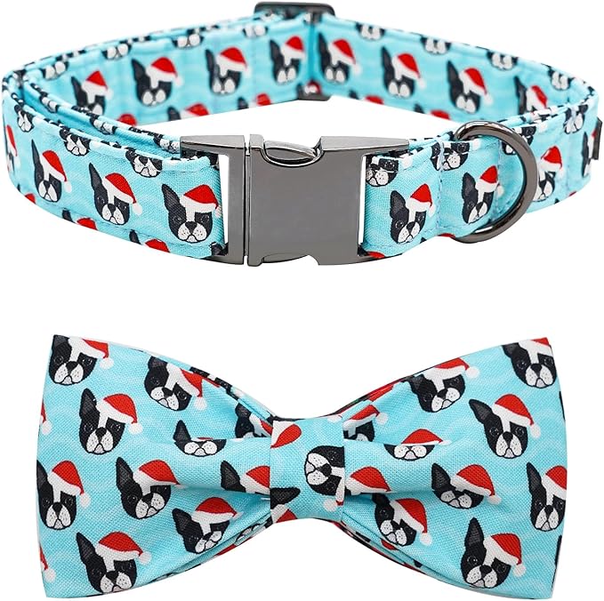 Dog Collar, Christmas Dog Collar Plaid Pet Collar Bow Holiday Bows Girl Boy Puppy Collar Adjustable Pet Collar for X-Small Dogs