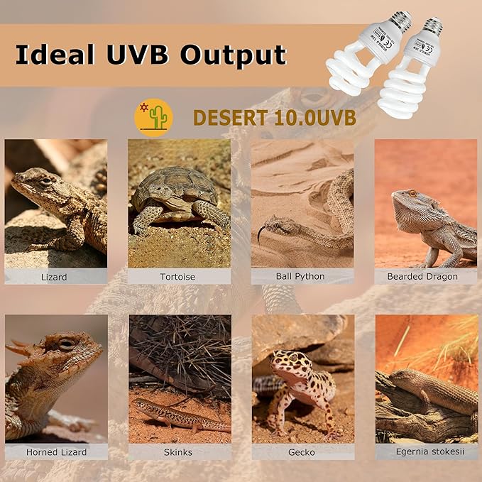 UVB 10.0 Reptile Light 26W, Compact Coil Desert Bulb for Bearded Dragons, Lizards, Snakes, Geckos, Amphibians, UVA UVB Lamp for Pet Terrarium & Reptile Habitat Tank