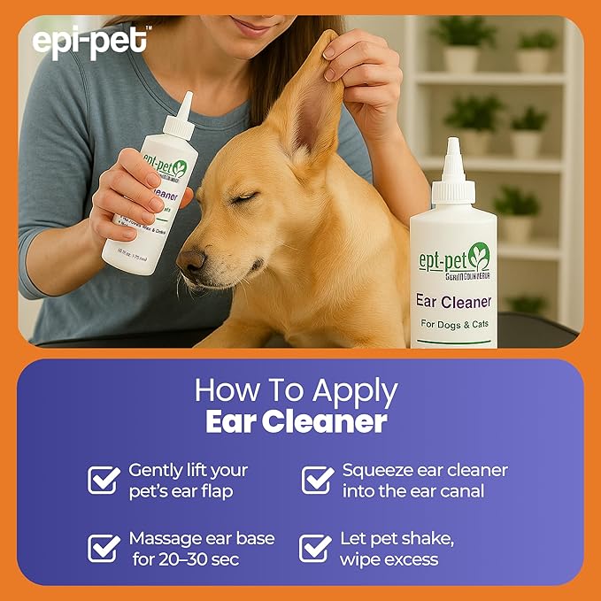 Dog & Cat Ear Cleaner Solution with Aloe Vera & Tea Tree Oil – Removes Itchy Ear Wax, Debris, Odor – Ears Wash, Drops & Flush for Pets, Dog Ears Cleaning, Cat Cleaner (16 oz- Pack of 3)