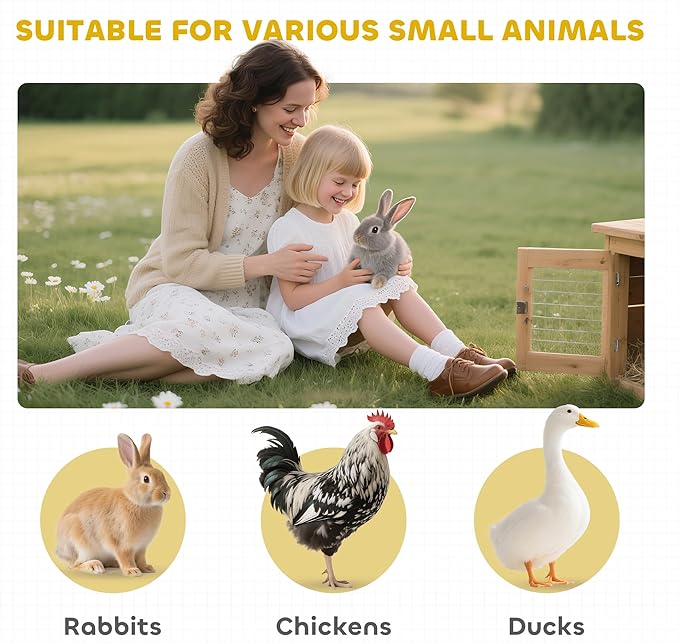 PawHut 54" 2-Story Large Rabbit Hutch Bunny Cage Wooden Pet House Small Animal Habitat with Lockable Doors, No Leak Tray and Waterproof Roof for Outdoor/Indoor Grey