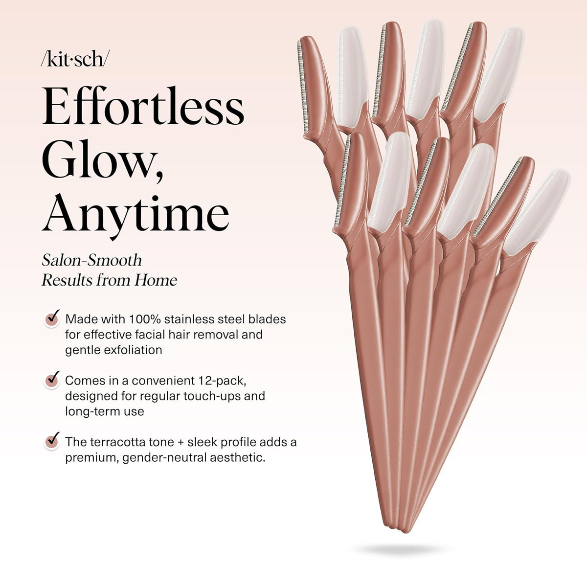 Kitsch Dermaplane Razor for Women Face – Face Razors for Women & Men, Eye Brow Razors & Face Shaver – Exfoliating Facial Razor & Dermaplaner as Skin Care Tool for Smoother Skin - Terracotta, 12 pcs