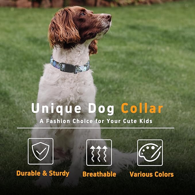 Dog Collar for Boys & Girls, Puppy Collar for Small to Large Dogs, Adjustable Soft Pet Collar with Safety Buckle for Male & Females (Purple Floral, L)