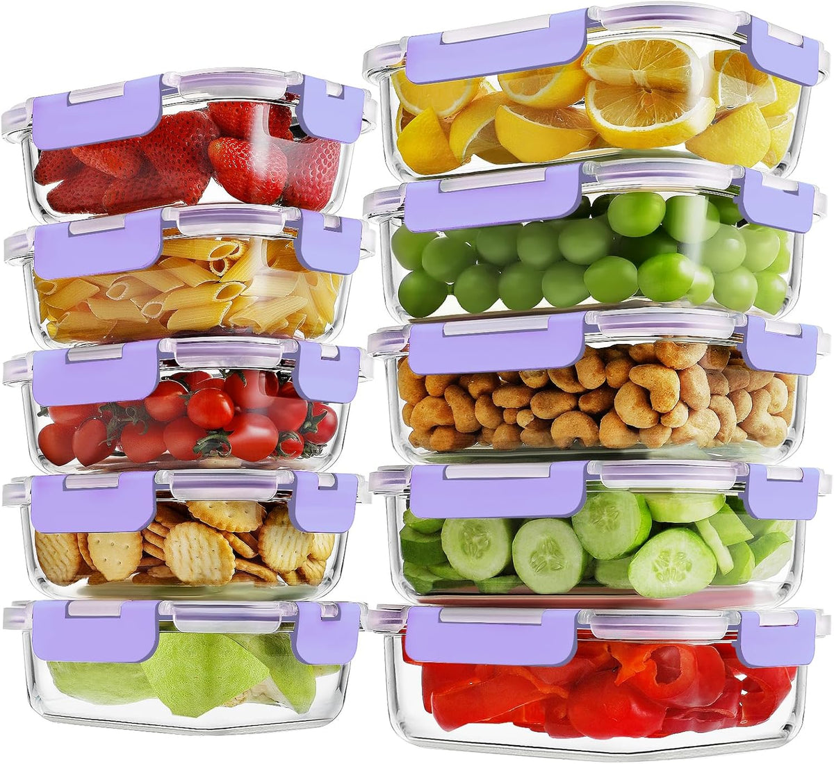 HOMBERKING 10 Pack Borosilicate Glass Meal Prep Containers with Locking Lids, Glass Food Storage Containers Set, Airtight Lunch Bento Boxes, BPA-Free & Leak Proof, 36oz & 14oz, Freezer, Oven Safe