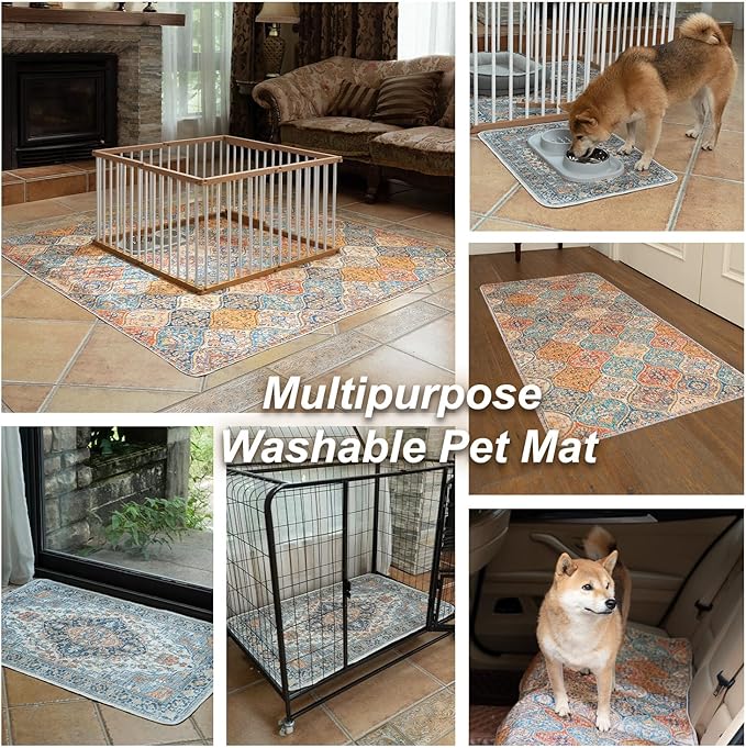 nunubaby Washable Pee Pads for Dogs, Stylish, Non-Slip and Leak-Proof Pee Pads. Reusable Potty Pads for Dogs for Crates and Floors.(Brown/Geo, 36" x36")