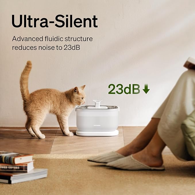 PETLIBRO Cat Water Fountain + PETLIBRO Genuine 6 Packs Filters, Cat Fountain Indoor Stainless Steel Tray, 2.5L/84oz Wireless Pump Pet Water Fountain, Cat Water Dispenser with Two Flow Modes