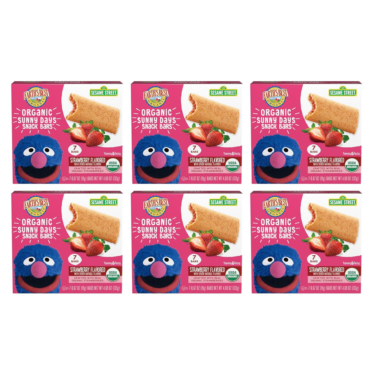 Earth's Best Organic Kids Snacks, Sesame Street Toddler Snacks, Organic Sunny Days Snack Bars for Toddlers 2 Years and Older, Blueberry with Other Natural Flavors, 7 Bars Per Box