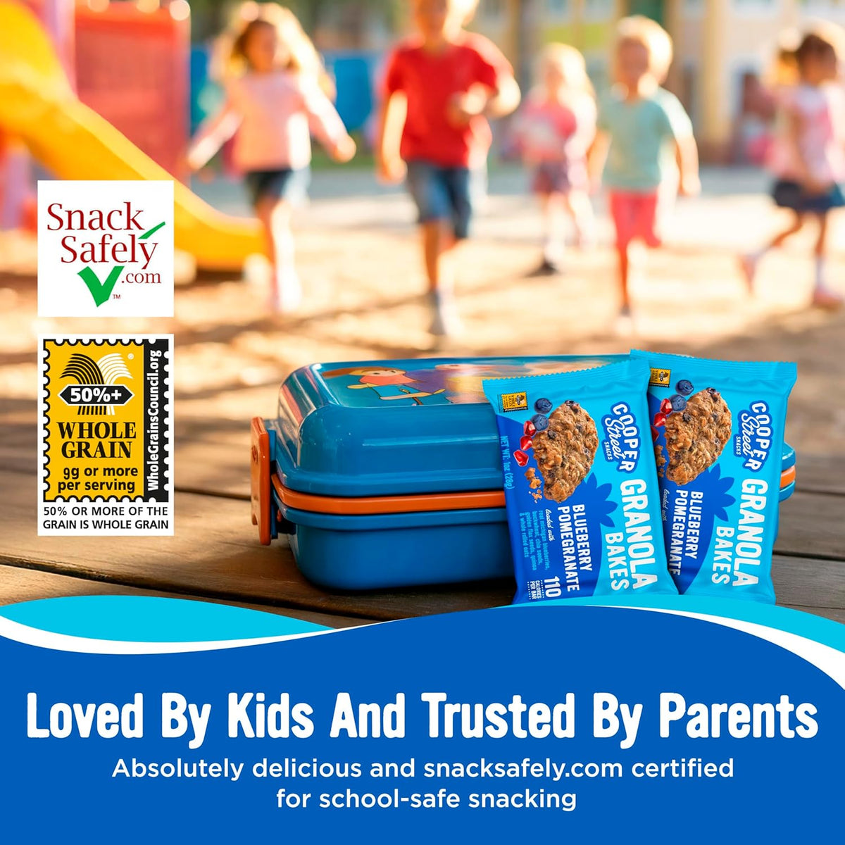Cooper Street Granola Bakes - Soft Baked Oats, Grain & Seeds Breakfast Granola Cookie Bars - Nut & Dairy Free, Low Sodium, Healthy Lunchbox Snacks for Kids & Adults - Blueberry Pomegranate - 12 Pack