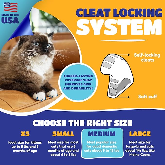 Soft Claws Cat Nail Caps for Large Cats – (40 Caps, Purple & Black) - Made in USA - Veterinarian-Developed | Protects Furniture & Skin - Easy to Apply, Long-Lasting Anti-Scratch Soft Cat Claw Covers