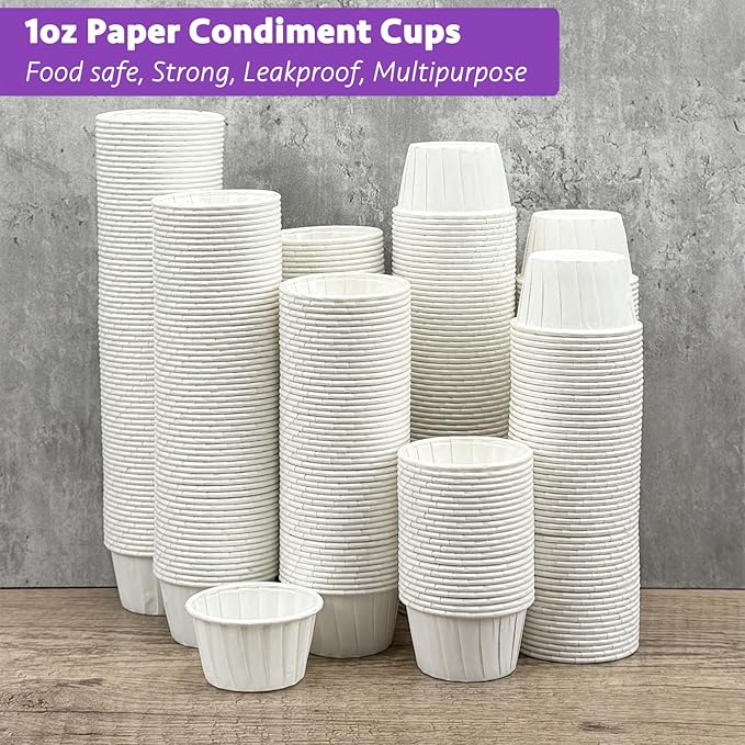 CAMKYDE 1000 pcs Ketchup Cup Small Paper Cups 1 oz, Leak-Proof Food Safe Disposable Condiment Cups Sample Medicine Cup (Pack of 1000)
