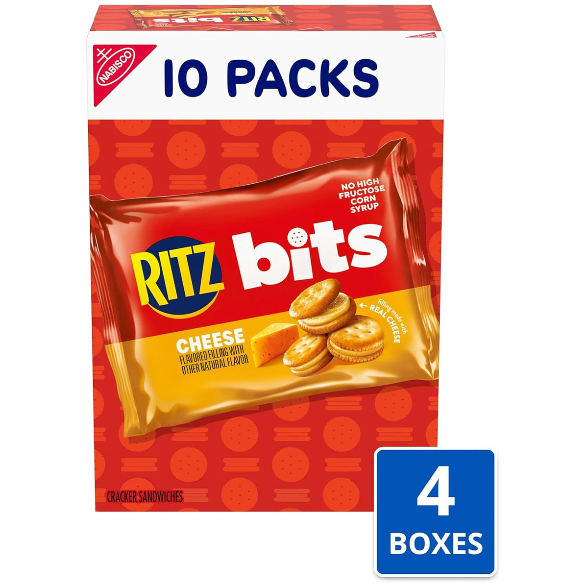 RITZ Bits Cheese Sandwich Crackers, Bulk Lunch Snacks, 40 Snack Packs (4 Boxes)