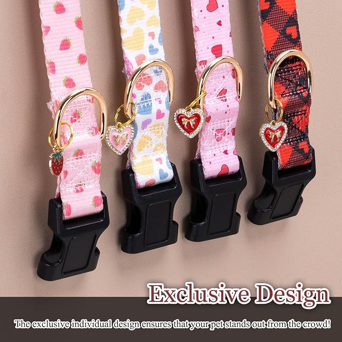 Love Pattern Dog Collar with Buckle Adjustable Safety Nylon Collars for Small Medium Large Dogs, Cute Stylish Girl Boy Christmas Dog Collar(Red Heart,S)