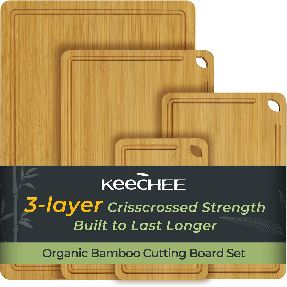 Bamboo Cutting Board, Durable Wood Cutting Boards for Kitchen with Deep Juice Grooves & Built-in Handles, Ideal Charcuterie & Chopping for Meat, Vegetables and Fruits Ideal Kitchen Gifts