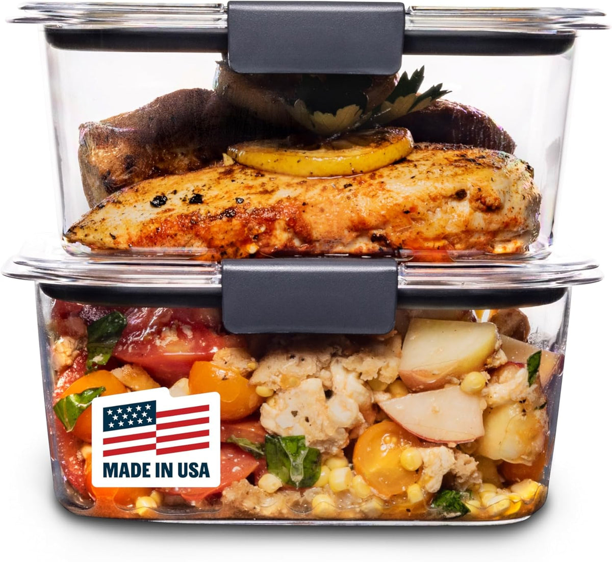 Rubbermaid Brilliance BPA-Free Food Storage Containers with Lids, Airtight Clear Set of 2 (9.6 Cup), Ideal for Lunch, Meal Prep, and Leftovers