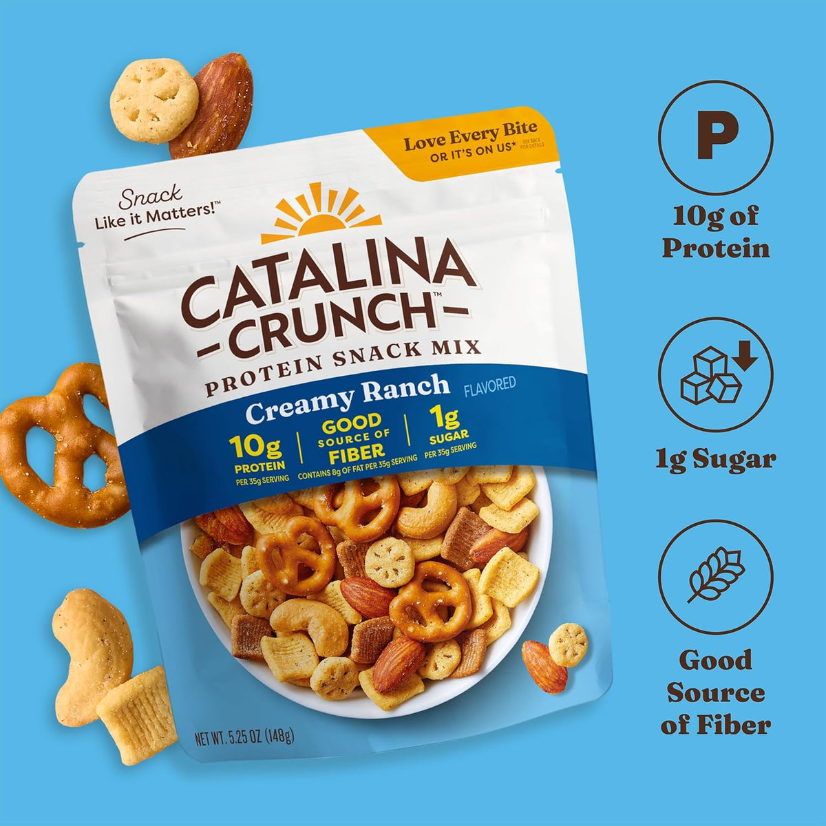 Catalina Crunch Protein Snack Mix - 10g Protein, 1g Sugar per Serving - Good Source of Fiber, Gluten Free - Creamy Ranch, 5.25 Ounce Bag (Pack of 1) - Packaging May Vary