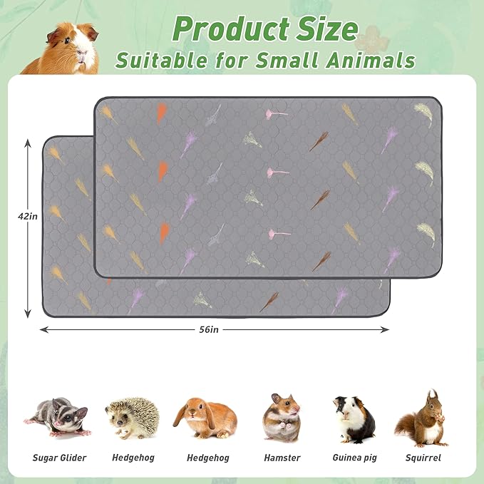 2Pcs Guinea Pig Cage Liners,Guinea Pig Fleece Cage Liners42''X56'' Super Absorbent Washable Pee Pads Reusable for Rabbit Hamster Chinchilla