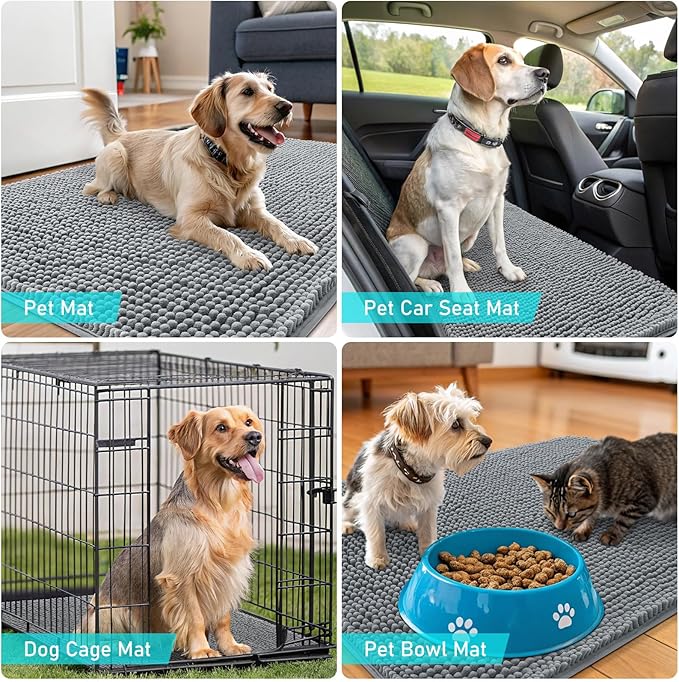 OLANLY Dog Door Mat Set 2-Piece 30x20, Absorbs Moisture and Dirt, Absorbent Non-Slip Washable Doormat, Quick Dry Chenille Mud Mat for Dogs, Entry Indoor Entryway Carpet for Inside Floor, Grey