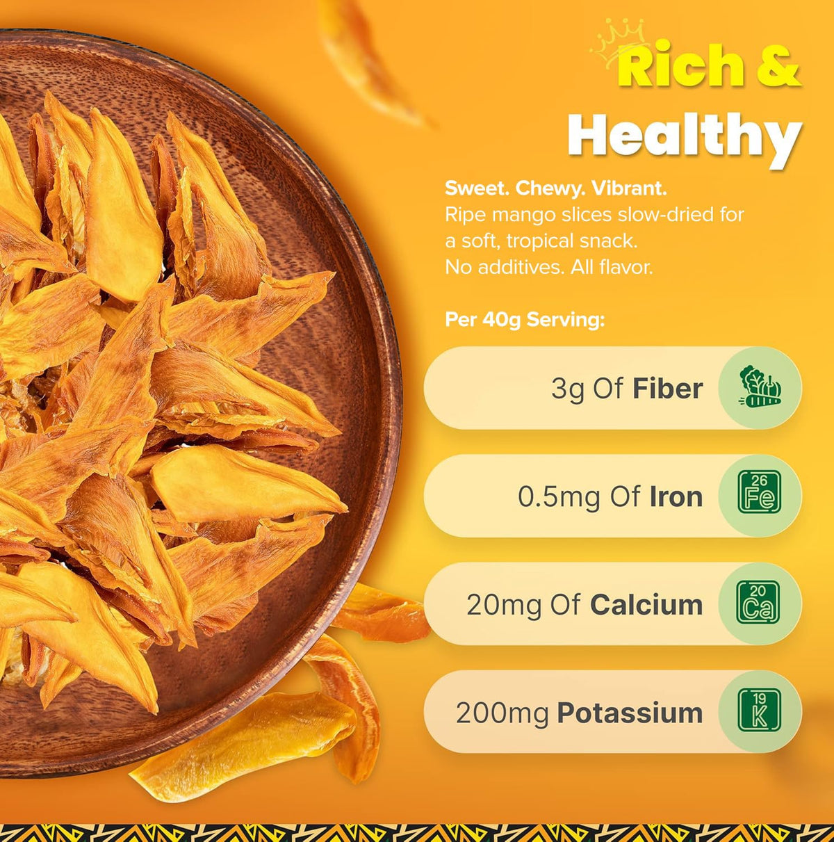 Organic Dried Mango Slices, No Sugar Added, 16oz - All-Natural, Non-GMO, Mouth-Watering Dried Mangoes - Preservative-Free, Nutritious & Delicious Snack for Kids and Adults by Tropicaux Reign