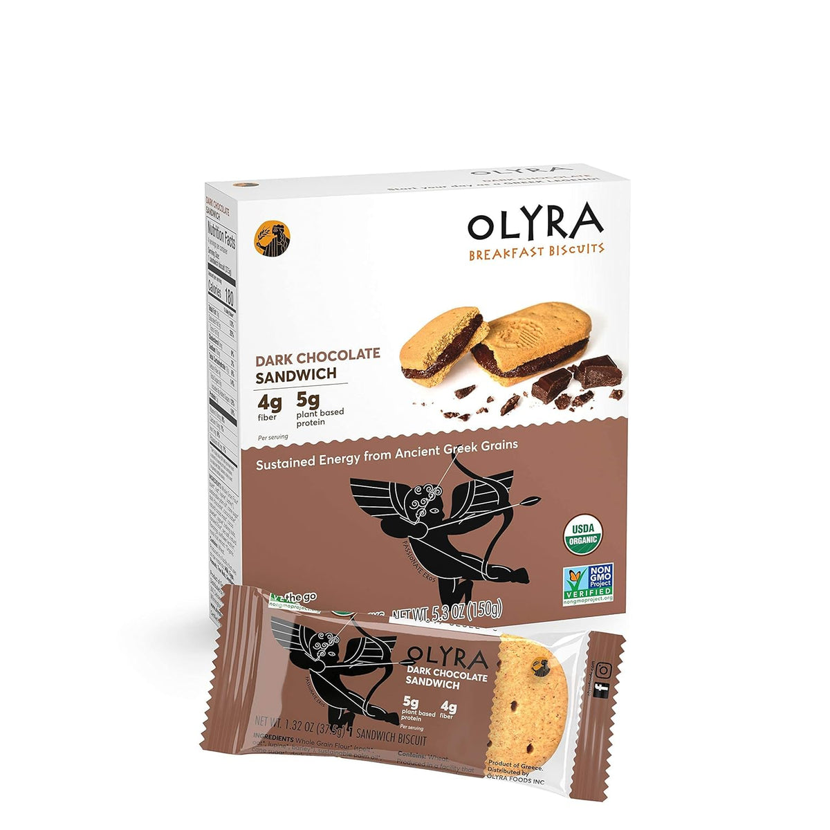 Olyra Creme Breakfast Biscuits - Dark Chocolate - Healthy Snacks for Kids and Adults, Low Sugar, High Fiber, Vegan Organic Cookies - Pack of 4