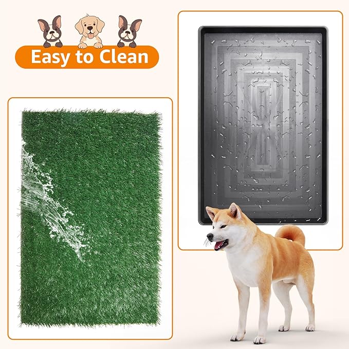 LOOBANI Dog Grass Pad with Tray - Dog Litter Box - Indoor Potty for Apartment and Patio Training - with 2 Packs Grass Pee Pads for Replacement, 16×20 Inch