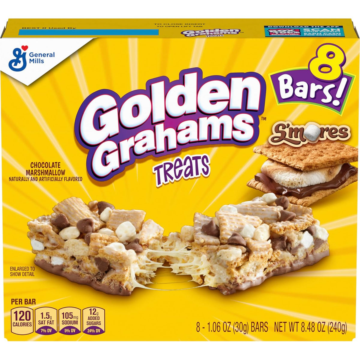 Golden Grahams Breakfast Cereal Treat Bars, S'mores, Snack Bars, 8 Ct, 8.48 oz