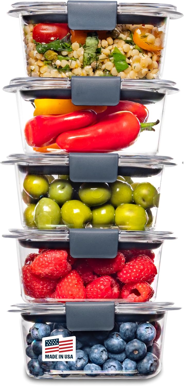 Rubbermaid Brilliance BPA-Free Food Storage Containers with Lids, Airtight Clear Set of 2 (9.6 Cup), Ideal for Lunch, Meal Prep, and Leftovers