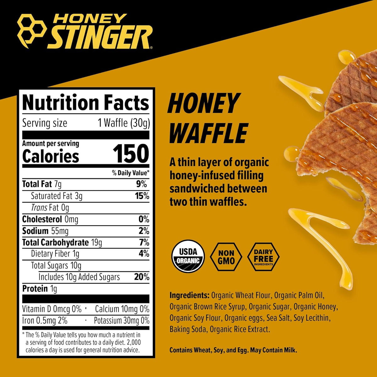 Honey Stinger Organic Honey Waffle, Energy Stroopwafel for Exercise, Endurance and Performance, Sports Nutrition for Home & Gym, Pre & During Workout, 25.44 Ounces (Pack of 24)