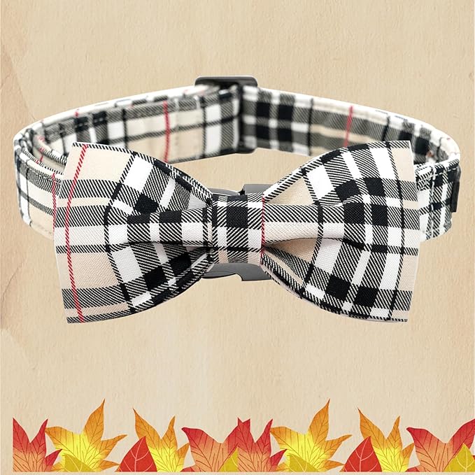 Bow Dog Collar-Plaid Pet Collar Cute Pet Bow Soft Girl or Boy Dog Collars with Metal Buckle Adjustable Collars for Medium Dogs