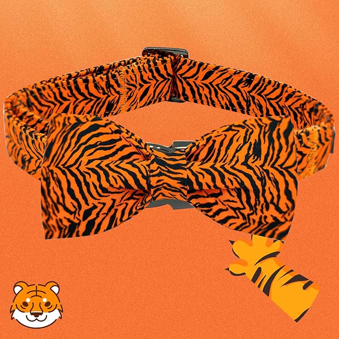 Elegant Little Tail Tiger Print Dog Collar, Large, Cotton, Unique Seasonal Design, Buckle Closure, Adult, Large Breed