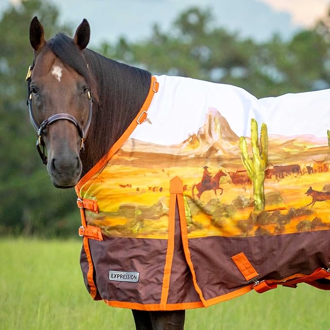 Jeffers Expression 1200 Denier Standard Neck Turnout Sheet, Cattle Drive, 75"- Waterproof, Breathable Horse Sheet with 0g Polyfill, No Insulation, Ideal Protection for Wind & Rain, Lightweight