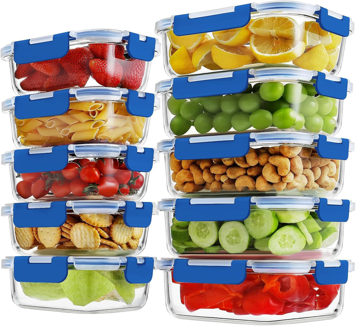 HOMBERKING 10 Pack Borosilicate Glass Meal Prep Containers with Locking Lids, Glass Food Storage Containers Set, Airtight Lunch Bento Boxes, BPA-Free & Leak Proof, 36oz & 14oz, Freezer, Oven Safe