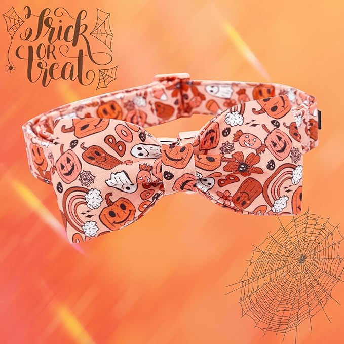 Halloween Dog Collar, Pet Collar Bow Pumpkin Pet Collar Girl Boy Holiday Pet Collars Gift Bow Dog Collar Cute Soft Puppy Collar for X-Large Dogs