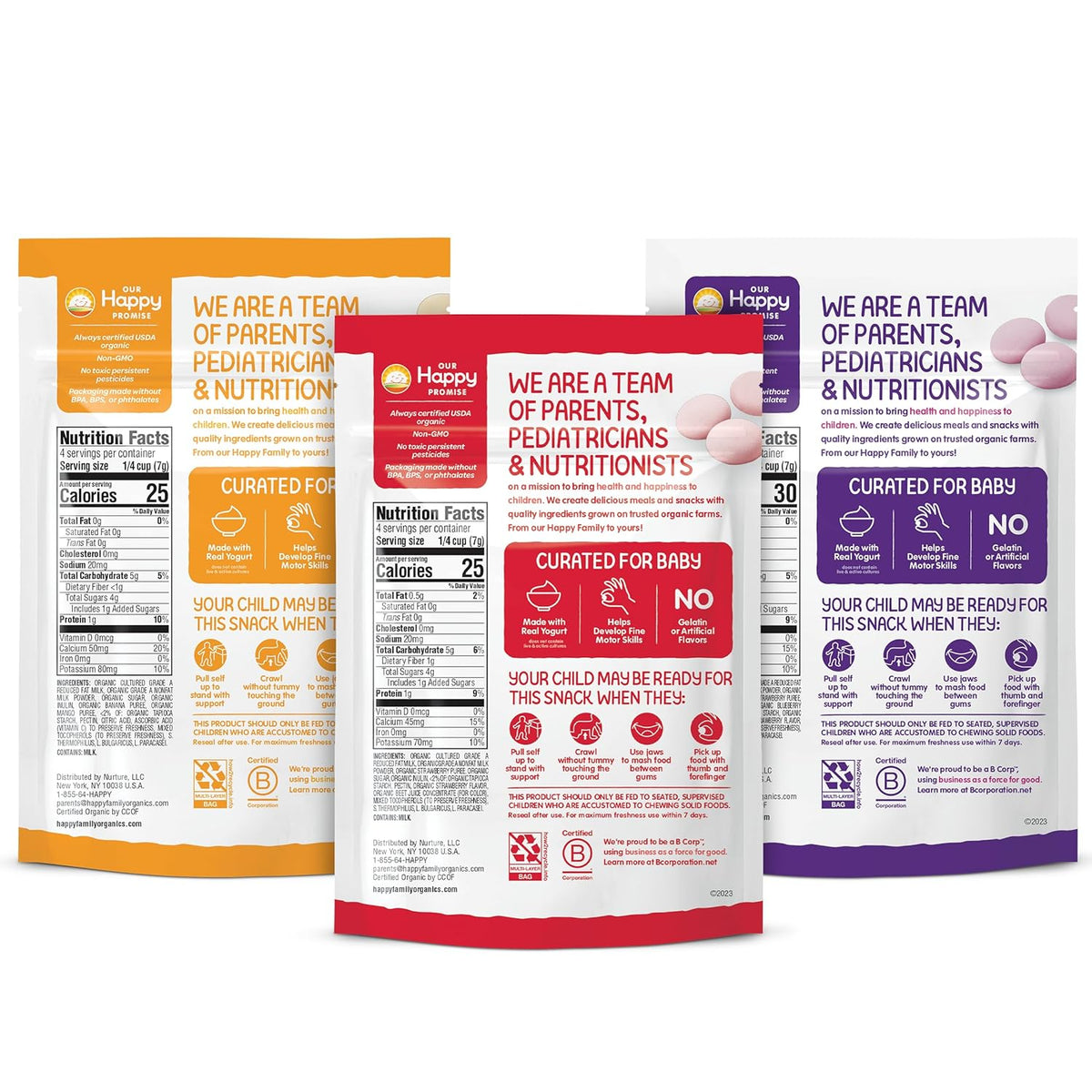 Happy Baby Organics 3 Flavor Yogis Freeze-Dried Yogurt & Fruit Snacks Variety Pack, 1 Ounce, 3 Count
