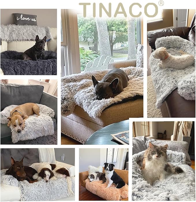 Calming Dogs/Cats Bed Mats, Dog Pad Washable Removable Couch Cover, Plush Long Fur Mat for Pets, Waterproof Lining, Perfect for Small, Medium and Large Dogs and Cats (Gradient Brown, 21"x21")